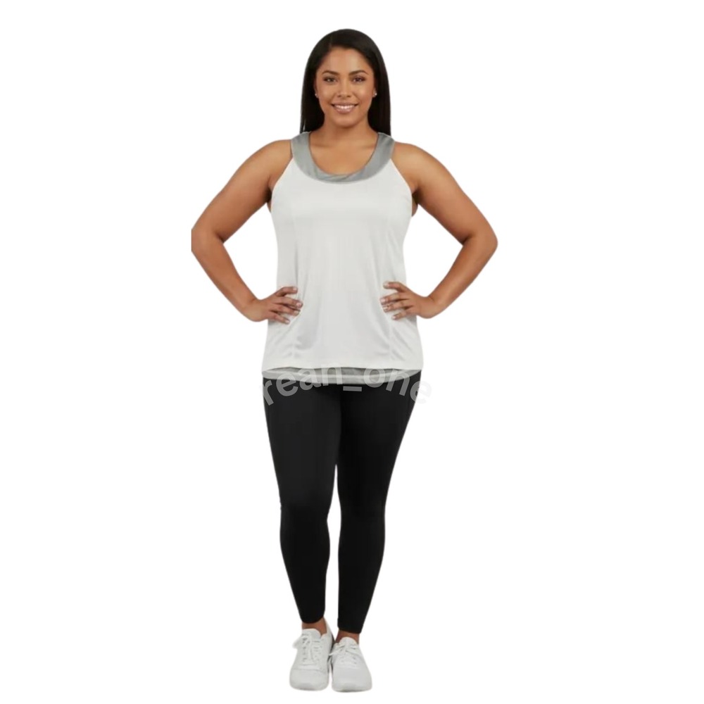 Layer 8 Women's Performance Workout Color Block Tank Top Silver/White Size Large